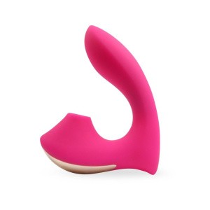 Розовый  L-образный вибромассажёр с вакуумной стимуляцией 3,5’’ Silicone Billow Suction Lover